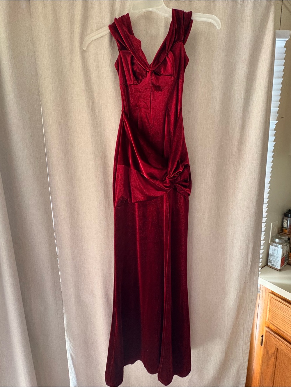 Burgundy Velvet Evening Gown / Prom Dress